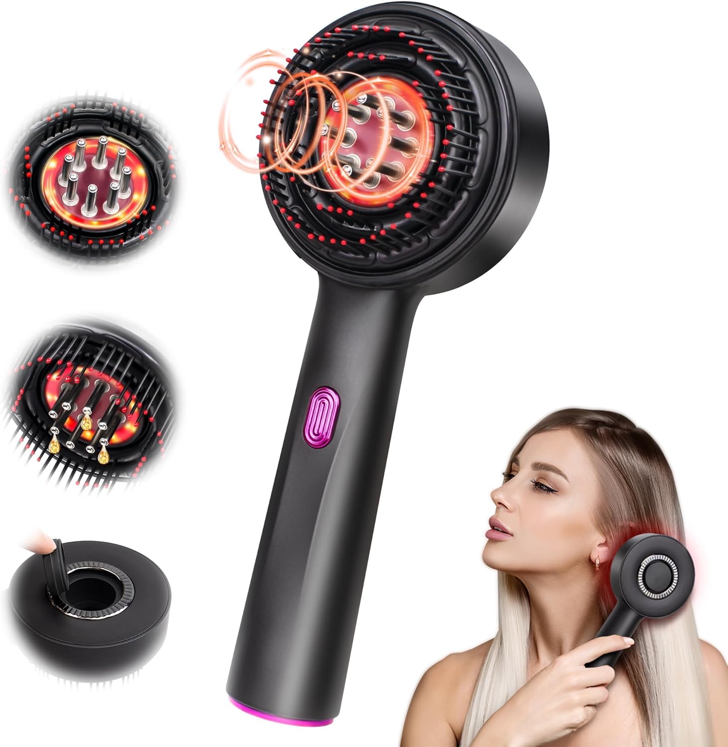 2-in-1 Hair Oil Applicator Brush – Electric Scalp Massager & Root Care